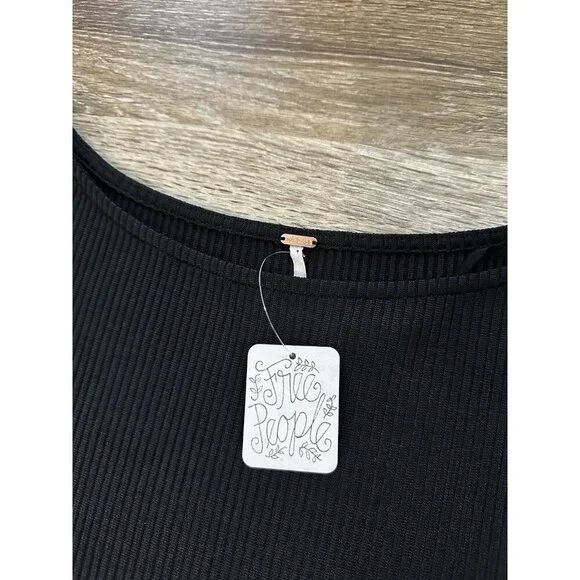 Free People NWT Ribbed Maxi Long Sleeve Black High Low Dress Size Large - Picture 2 of 8